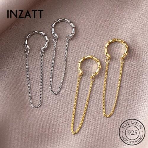 INZATT Real 925 Sterling Silver Chain tassel Clip Earrings For Fashion Women Party Fine Jewelry Minimalist Hiphop Accessories