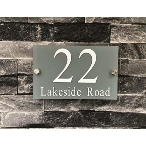 GREY CONTEMPORARY HOUSE SIGN NUMBER ADDRESS PLAQUE STREET NAME PERSONALISED