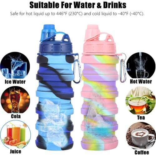 Collapsible Water Bottle Silicone Travel Cup Telescopic Collapsible Drinking Tea Cup Reuseable BPA Free Silicone Water Bottles