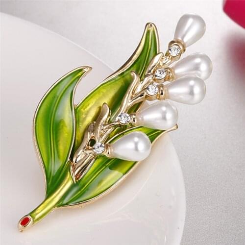 Fashion Imitation Pearl Crystal Vintage Bridal Enamel Flower Leaf Brooches Pin For Scarf Buckle Clothes Accessories