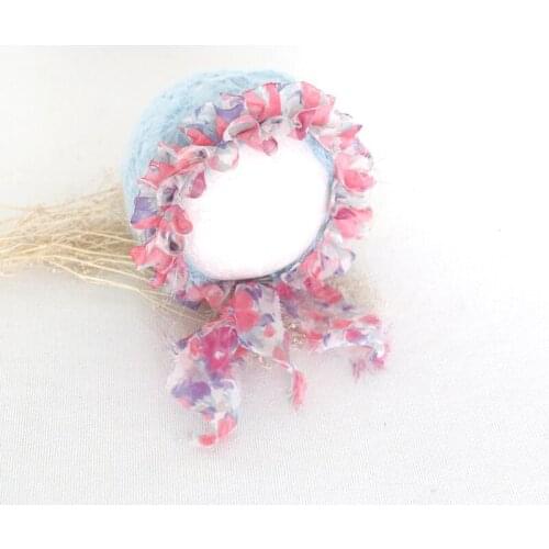 Knit baby Lace Hat Baby Soft Sleep Bonnet Photography Props Hand Crochet Mohair Pom Pom Hat Photo Props
