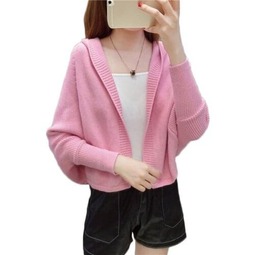 Knit Cardigan Sweater Women Coat Short Spring Shawl Knitted Jacket 2019 Korean Loose Hooded Shawl Bat Shirt knit 10 Colors f148