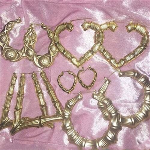 Y2K Jewelry Golden Color Big Bamboo Circle Geometric Earrings For Women Egirl Style Fashion Earrings 2000s Aesthetic Friends