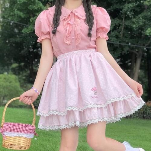 Sweet Girly Women Lolita Shirts Summer Fairy Peter Pan Collar Detachable Sleeve Blouse White Pink Black Ruffle ChildrenS Tops