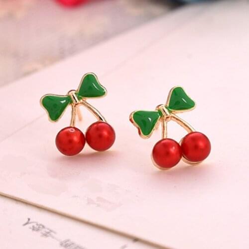 Pendientes Boucles Hot Sale New Style Fashion Cute Sweet Red Cherry Stud Earrings For Women Jewelry Accessories