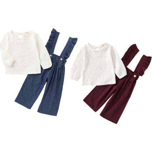 1-6Y Summer Toddler Kids Baby Girl Clothes Sets Ruffle Short Sleeve T-shirt + Solid/Polka Dot Long Pants Outfits 2PCS Clothes