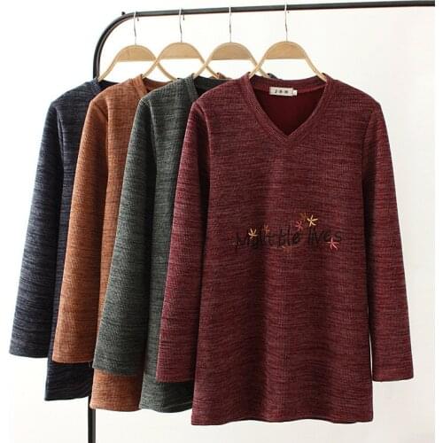 2019 Plus size L-4XL Winter Knit Sweater Women V-neck Embroidery Long sleeve Pullovers Female Elasticity Bottoming Sweaters G317