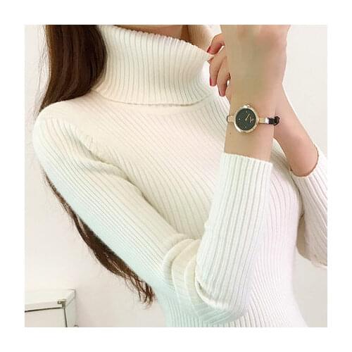 2021 Autumn Winter Women Knitted Turtleneck Sweater Casual Soft polo-neck Jumper Fashion Slim Femme Elasticity Pullovers