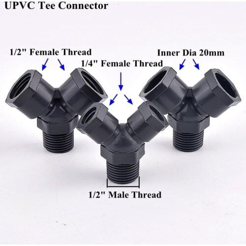 1pc 1/2" 1/4" Female/Male Thread 20mm UPVC Connector Garden Irrigation Y Type Tee Sampling Valve Aquarium Water Tank Fittings