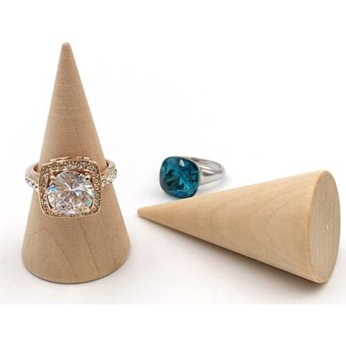 1pc Vintage Natural Unpainted Wood Finger Cone Ring Holder Jewelry Display Stand Organizer Storage Rack Showcase For Exhibit