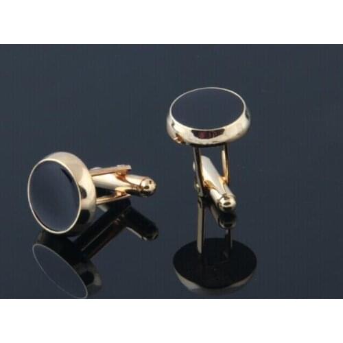 20Pairs/Lot Classic Simple Fashion Cufflinks Gold Round Black Enamel Cuff Links Coppe Plating Cuff Button Men Jewelry Accessory