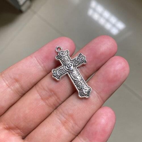 24pcs/lot Heart On Cross Crucifix DIY Handmade Pendant Necklace Earrings Accessories Charms Findings Jewelry Making Supplies