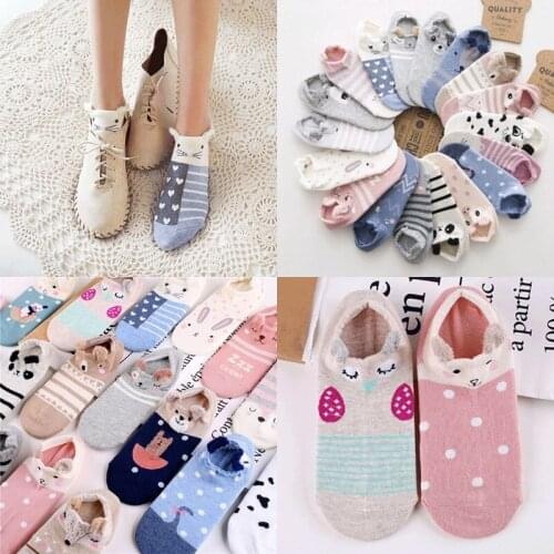 3D Earrings Cartoon Lovely Animals Women Girls Cotton Ankle Socks Spring Summer Harajuku Pig/Cat/Fox/Bear Low Cut Sock