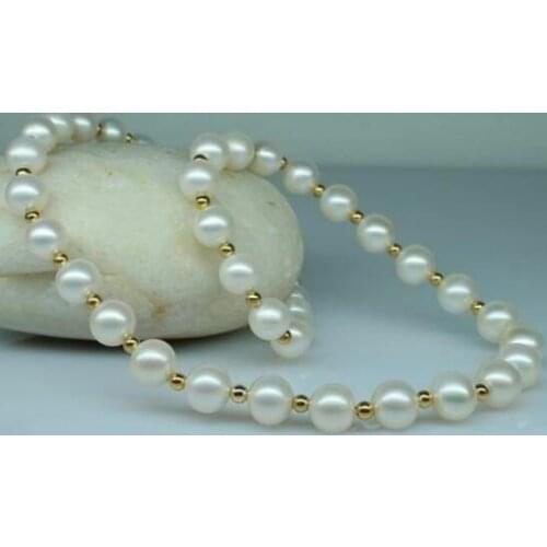 9mm white pearl gold beads mix choker necklace gold clasp natural Freshwater PEARL Women Jewelry 35cm 43cm 15'' 17