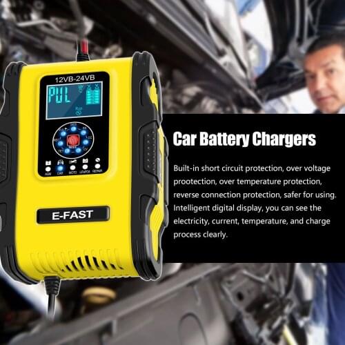 Car Battery Chargers 12V/12A 24V/6A Full Automatic Smart Battery Chargers Maintainer Portable Trickle Charger Battery Desulfator