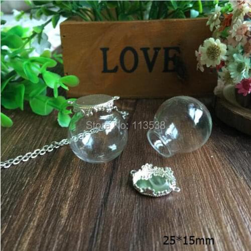 Free ship!10set/lot 25mm ball 15mm open Glass Bubble vial glass globe with base finding set glass bubble DIY vial pendant