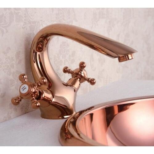 Free shipping Rose gold Finish two handles bathroom lavatory sink faucet mixer tap