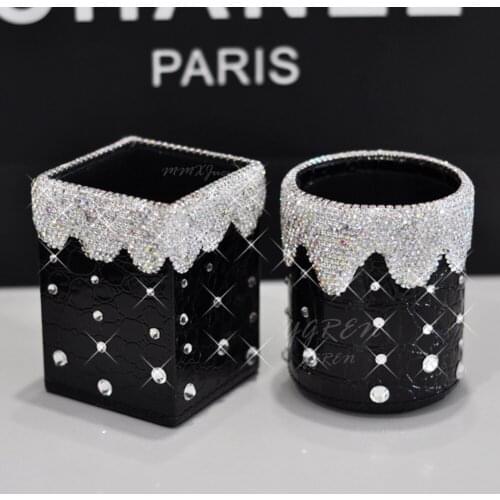 Shiny Bling Rhinestone Container & Ornaments for Car Dashboard Armrest DIY Use
