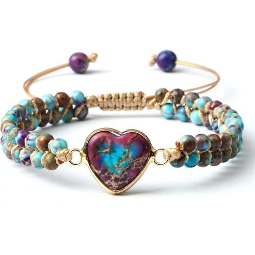 Heart-Shaped Emperor Stone Bracelet Handmade Double Row Braided Natural Stone Beaded Bracelets & Bangles Women Jewelry Gifts