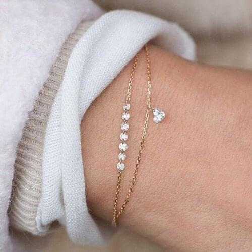 Heart Women Bracelet Multilayer Bracelets Ladies Rhinestone Bangles Jewellery Wedding Elegant Fashion Gold Color Metal Armband