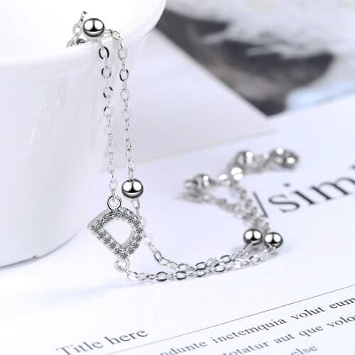 Simple Style Two Row Link And Chain Bracelets Letter D Shiny Micro Crystal Pave Rose Gold Charming Bracelet Jewelry For Women