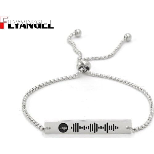 FLYANGEL Personalized Christmas Gift Bracelet Custom Laser engraving Your Favorite Song Code Cuff Jewelry Music Code Bangle
