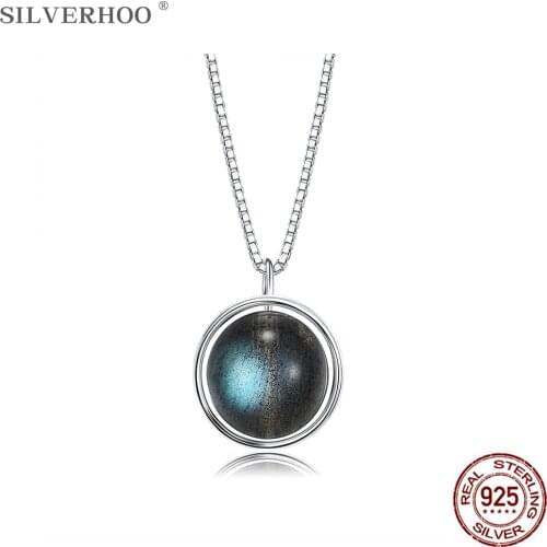 SILVERHOO 925 Sterling Silver Moonstone Pendant Necklaces For Women Fine Jewelry Nature Gemstone Handmade Box Chains Necklace