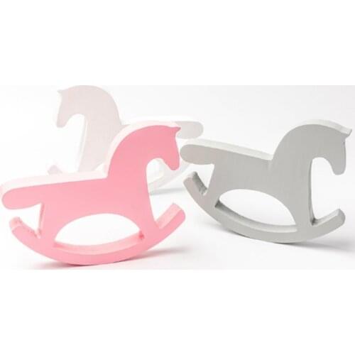 INS Nordic Wooden Trojan Ornaments Kids Room Decoration Figurine Wood Rocking Horse Kids Toys Crafts Nursery Decor Photo Props