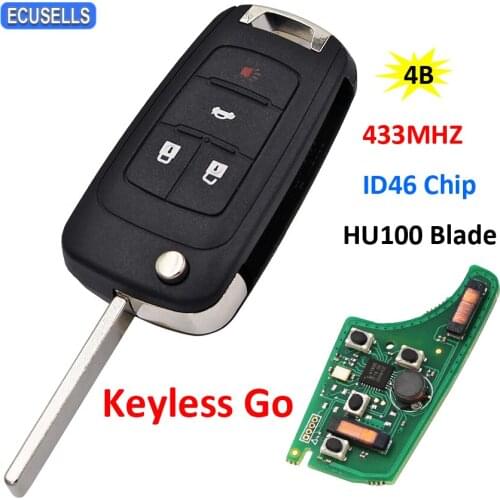 Keyless-go 4B Remote Smart Car Key 433Mhz ID46 Chip HU100 Uncut Blade for Chevrolet Cruze Camaro Sonic Malibu Impala Equinox