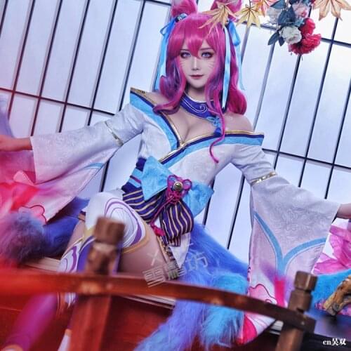 Cosplay LOL Fox Ahri Costumes The Nine-Tailed Fox Cosplay Costume Kimono Fancy Dress Tails Women Adults Halloween Costumes Props