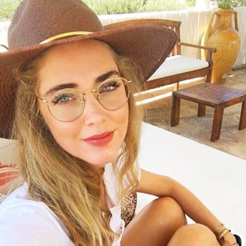Round computer glasses clear Anti Blue Light glasses frame women Brand Designer Metal Anti Reflective Lens Fake Glasses Eyewear