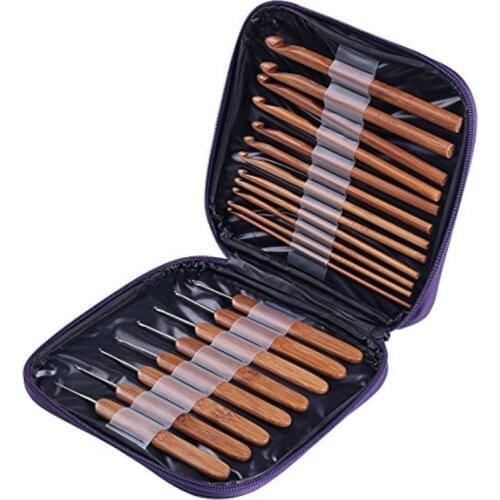20pcs/Set Bamboo Crochet Hooks Set Ergonomic Knitting Needles Knit With Storage Carry Case Weave Yarn Needle for Knitting Tools