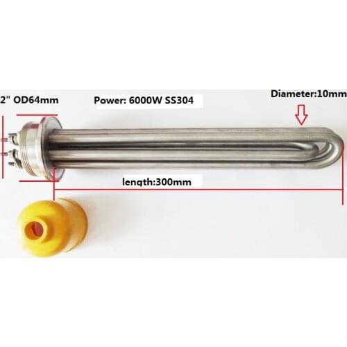 6 kW, 220/380V, Heating Part Length 300mm SS304 Tri-clamp 2" OD64 Terminals Water Tank Flange Heating Element