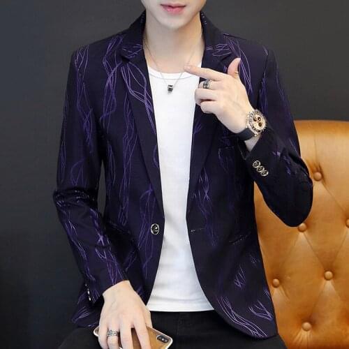 2021 Mens Autumn New Trendy Personal Leisure Suit Youth Fashionable Striped Printed Suit Jacket