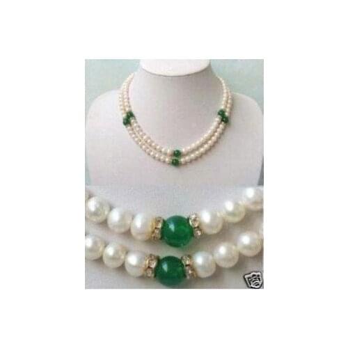 Charming White Pearl AND GREEN JADEs NECKLACE color Fashion Free shipping