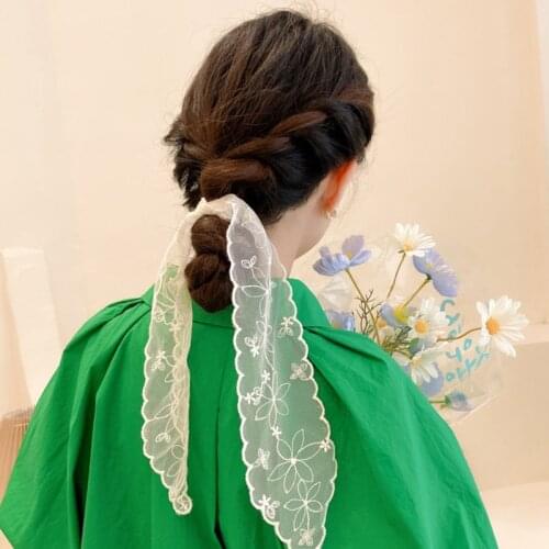 Women Hair Scarf Transparent Lace Floral Print Scarf Lace Headband Summer Girl Bandana Long Scarves Sweet Hair accessories