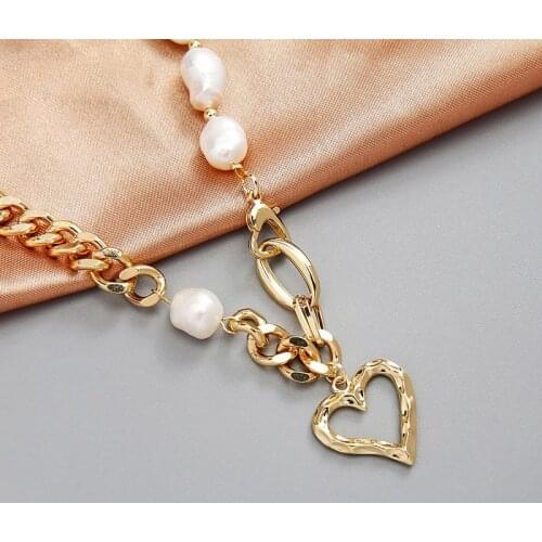 Luxury Famous Brand Jewelry Gold Color Heart-shaped Stainless Steel pearl Necklace For Woman Gift