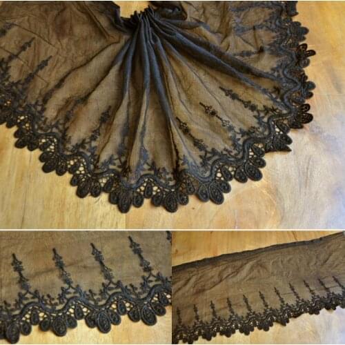 5 Meters Super Wide Diy Craft Embroidered Floral Tulle Lace Trim Black Mesh Embroidery Lace Fabrics for Dress Free Shipping