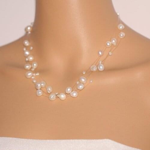 Unique Pearls jewellery Store ,Chunky Pearl Necklace,Multi Strand Natural Freshwater Pearl Necklace,Floating Jewelry