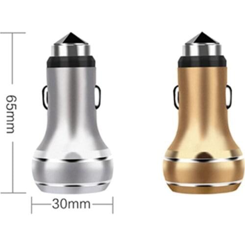 Quick 2USB Car Charger 2.0 3.1A, Universal Dual USB Fast Car Charger Hammer Aluminum Car-Charge For iPhone Samsung Xiaomi Huawei