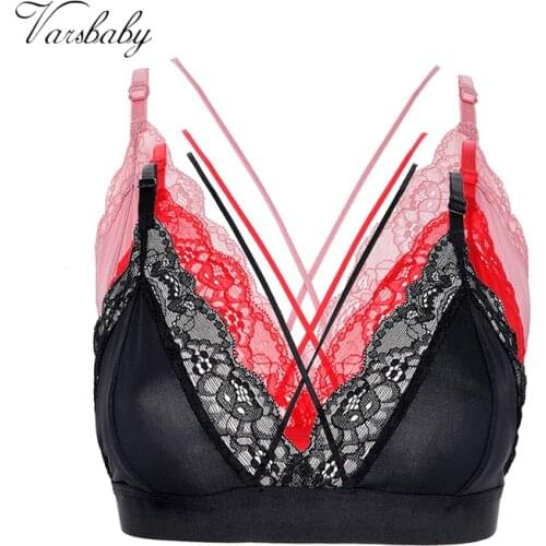 Varsbaby 3PCS/lot Sexy Wire Free bra V-neck Underwear Cross Strap Beauty Back Elasticity Comfortable Plus Size