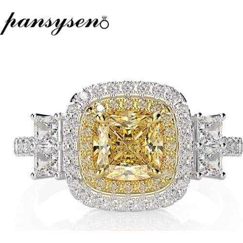 PANSYSEN 925 Sterling Silver 6MM Citrine Created Moissanite Diamond Gemstone Engagement Rings for Women Wholesale Fine Jewelry