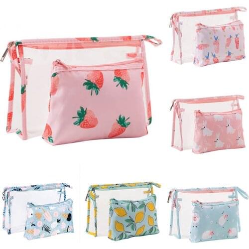 1Set Cartoon Cosmetic Bags Waterproof Zipper for Women Portable Large Capacity Transparent Organizer Pouch Travel Toiletry Bags