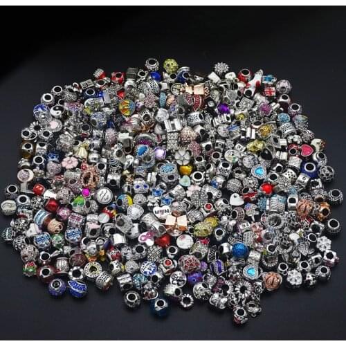 10pcs/lot Randomly mixed Color & Style Big Hole crystal Enamel Alloy Charms Beads pendants fit European Pandora Charms Bracelets