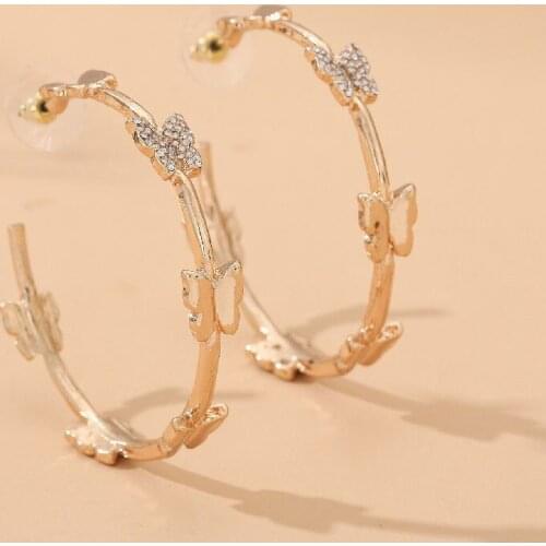 2021 Ins Gold Butterfly Insects Bling Rhinestone Irregular Hoop Earrings Trendy Fashion Korean Women Party Jewelry Bijoux