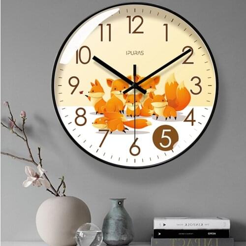 2021 Round Creative Mute Wall Clock Modern Design Silent Cartoon Animals Clocks for Home Decoration Kitchen Living Room Decor