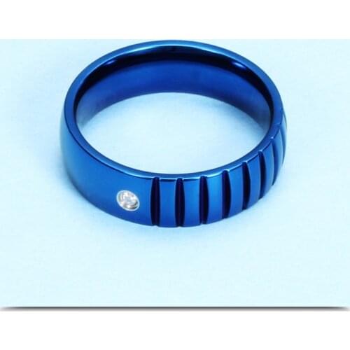 2021 Europe Classic blue groove couple stainless steel ring female Crystal from Swarovskis Fit Lovers For Party