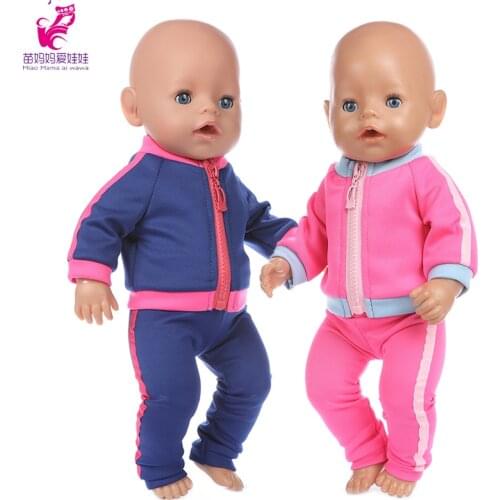 43cm Baby Doll Clothes Track Suit 18 Inch American OG Girl Doll Outfit Pink Blue Zipper Coat