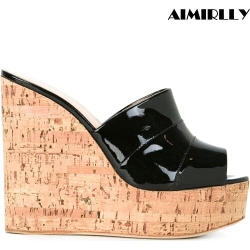Summer Womens Shoes Cork Wedge Sky High Platform Slide Sandals High Heels Mules Comfortable Slip On Black Silver