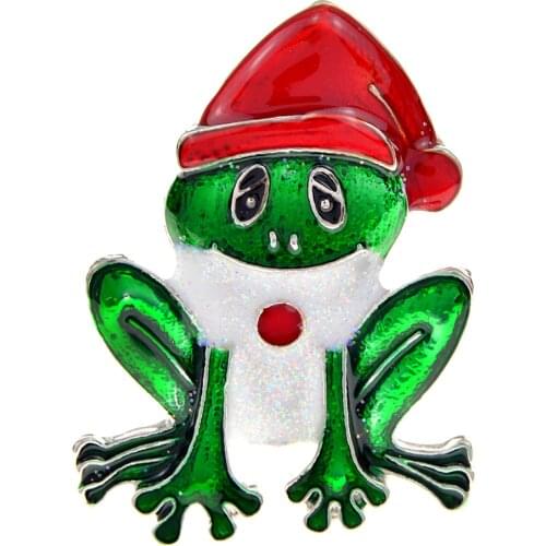 CINDY XIANG Creative Cartoon Frog With Red Christmas Hat Brooches Cute Enamel Animal Pins Brooch For Kids Jewelry Christmas Gift